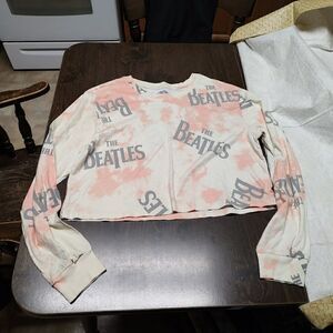 New The Beatles Cream Coral Colored Long Sleeve Crop Top Women's L